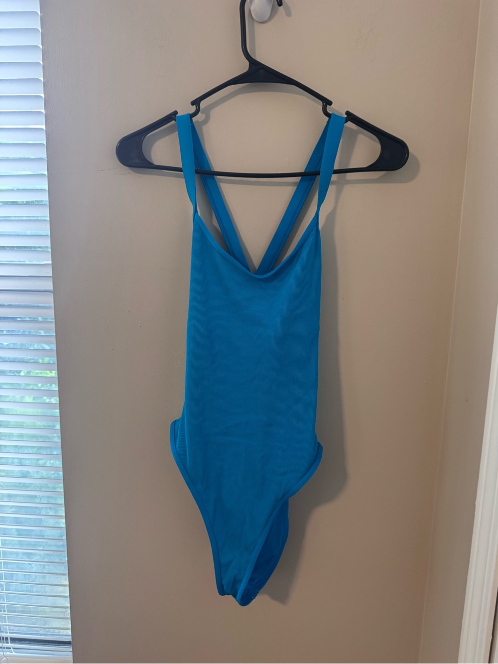 L*Space Size 12 Blue One Piece Swimsuit Low Cross Back High Cut